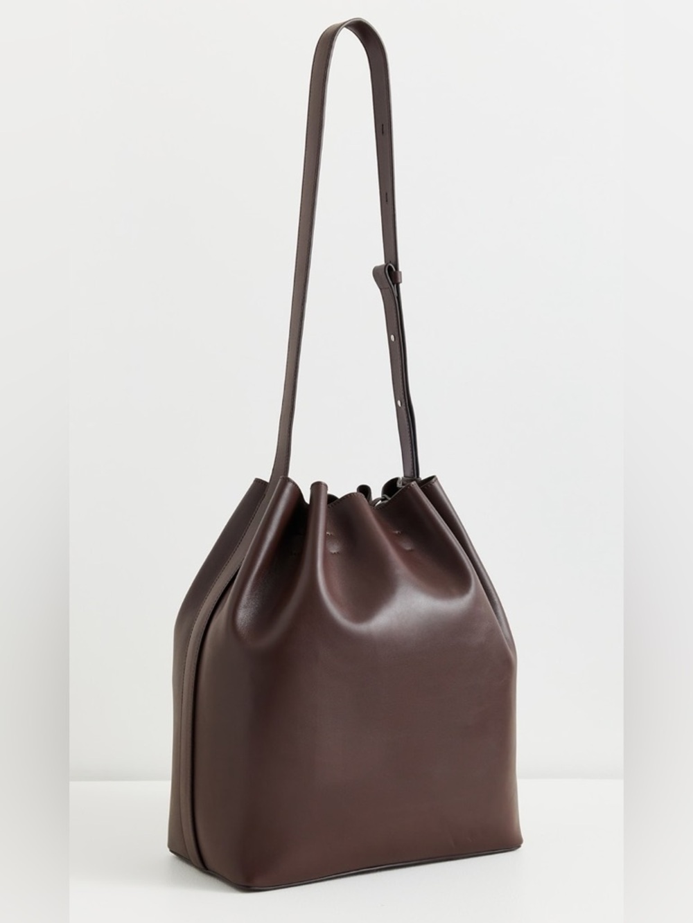 AESTHER EKME Marin Supply Maxi Brown Leather Calfskin Drawstring Bucket Bag